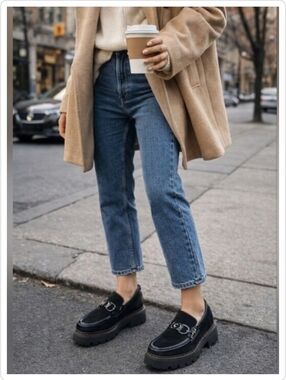 Donald Pliner 7M Black Suede & Patent Leather Lug Sole Loafers Gunmetal Horsebit